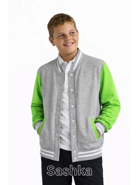 Бомбер для хлопчика Sashka трикотажний (двунитка) сіро-салатовий, розмір 98-182